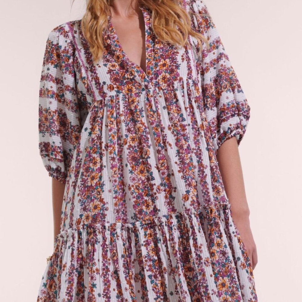 NWT Mini Dress Aria - Lavender Waves Flowers - ML / LAVENDER WAVES FLOWERS